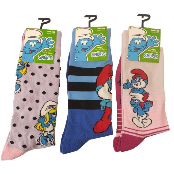 Smurfs 3-pair Papa Smurf/Smurfs Cartoon Novelty Mens Adult Size 6-12 Socks NWT - Picture 1 of 4
